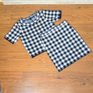 AQUA CHECKERED SKIRT SET BLACK WHITE MINI